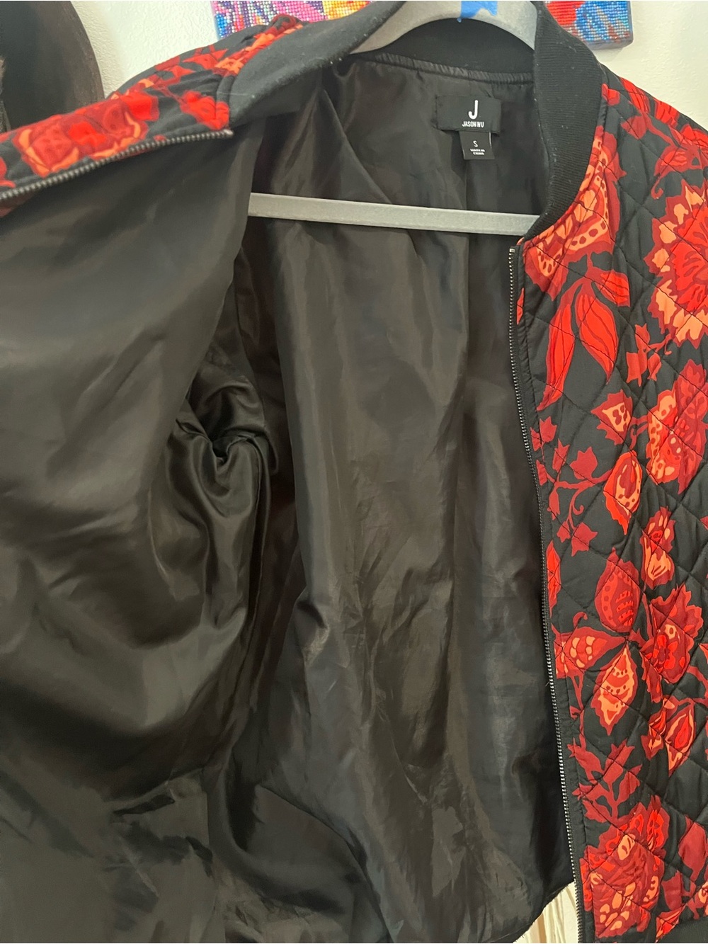 Jason Wu Red Floral Quilted Bomber Jacket - Picture 7 of 8